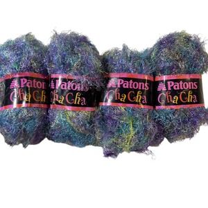 4 Skeins Patons Cha Cha Fun Fur Yarn Vegas #2002‎ Shimmer Metallic Craft Crochet